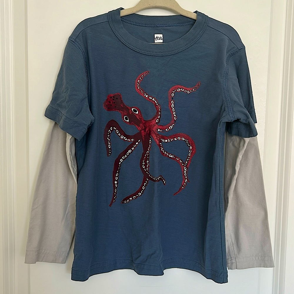 Tea Collection Toddler Little Boys Blue Grey Octopus Long Sleeve Size 5